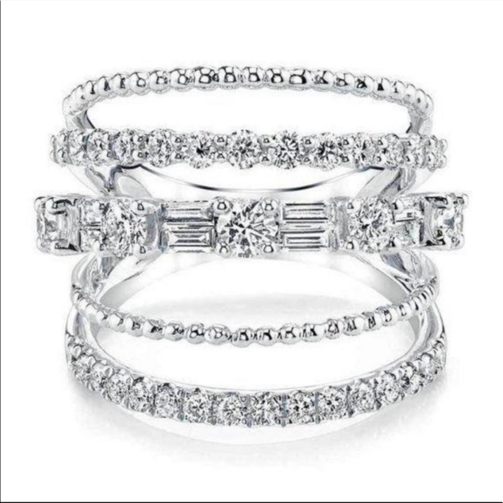 MULTI BAND 925 STERLING SILVER DIAMOND RING - Picture 5 of 5